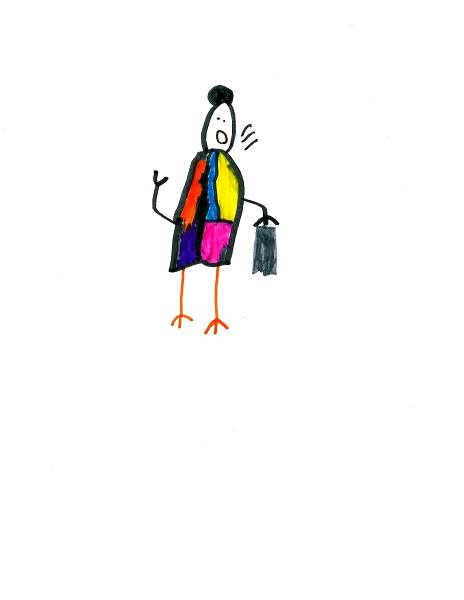 Drawing of a person with a shopping bag