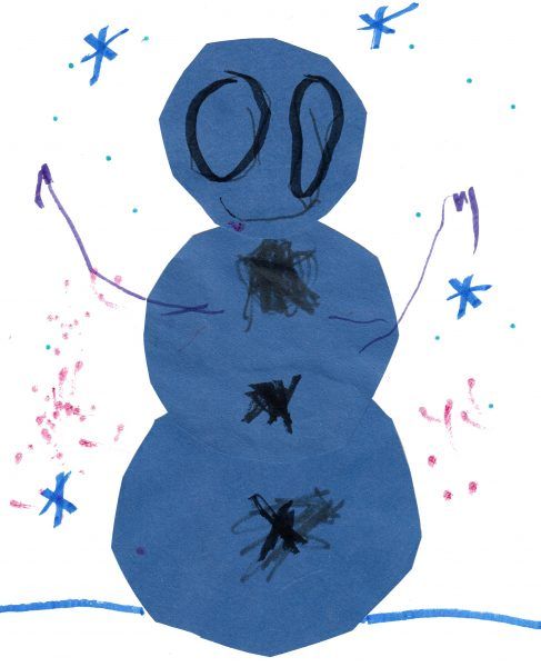 Drawing of a blue snow man