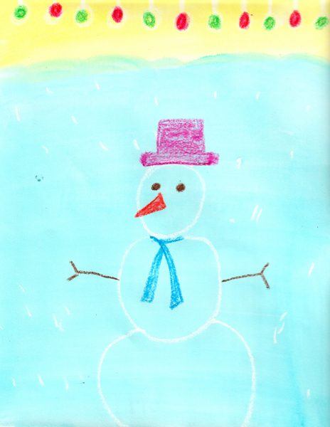 Drawing of Snowman and Christmas Lights